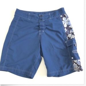 Vintage Body Glove Mens SwimTrunks Blue Floral 32
